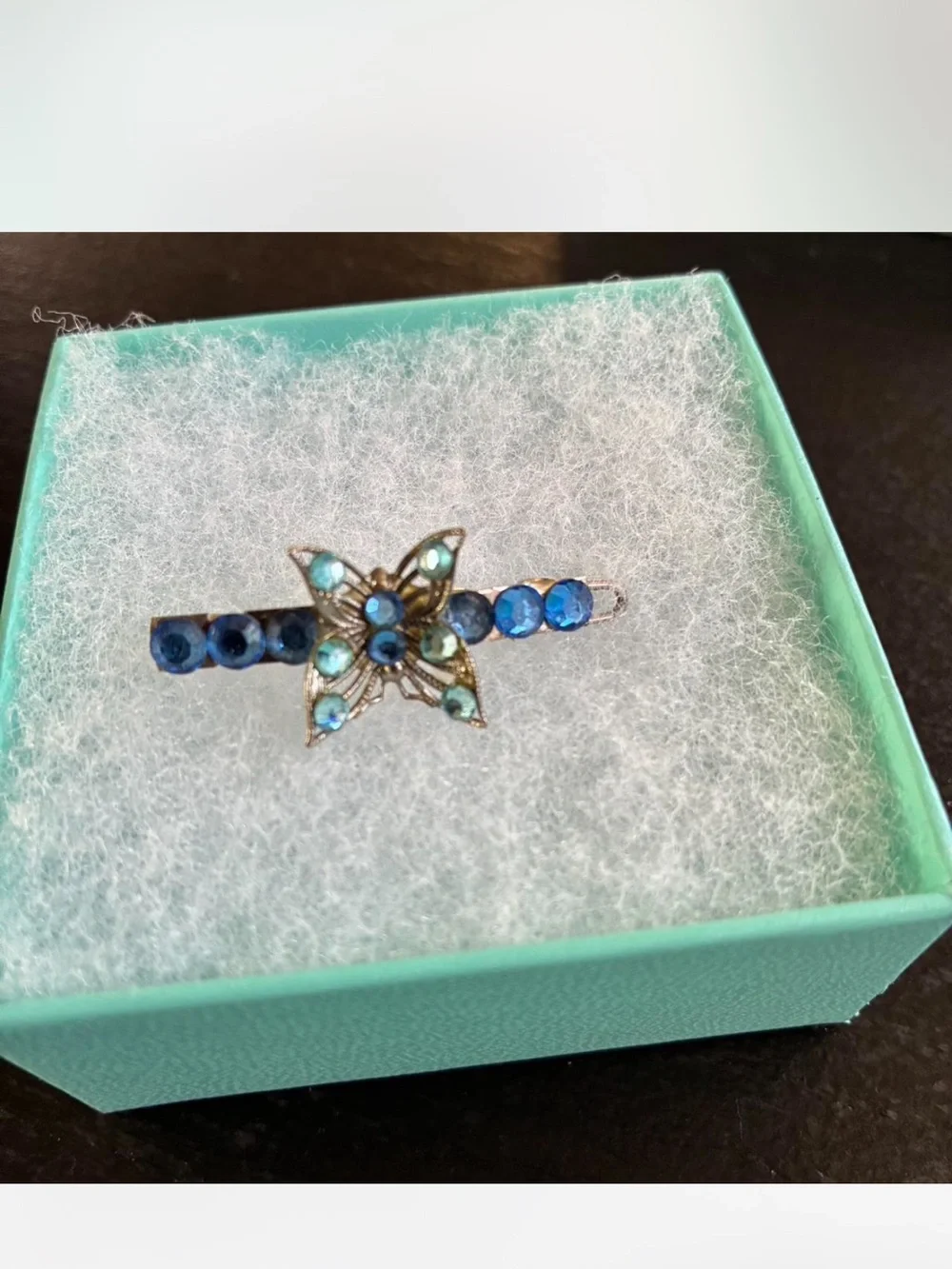 Vintage Blue Butterfly Rhinestone Hair Clip - Hair Accessories